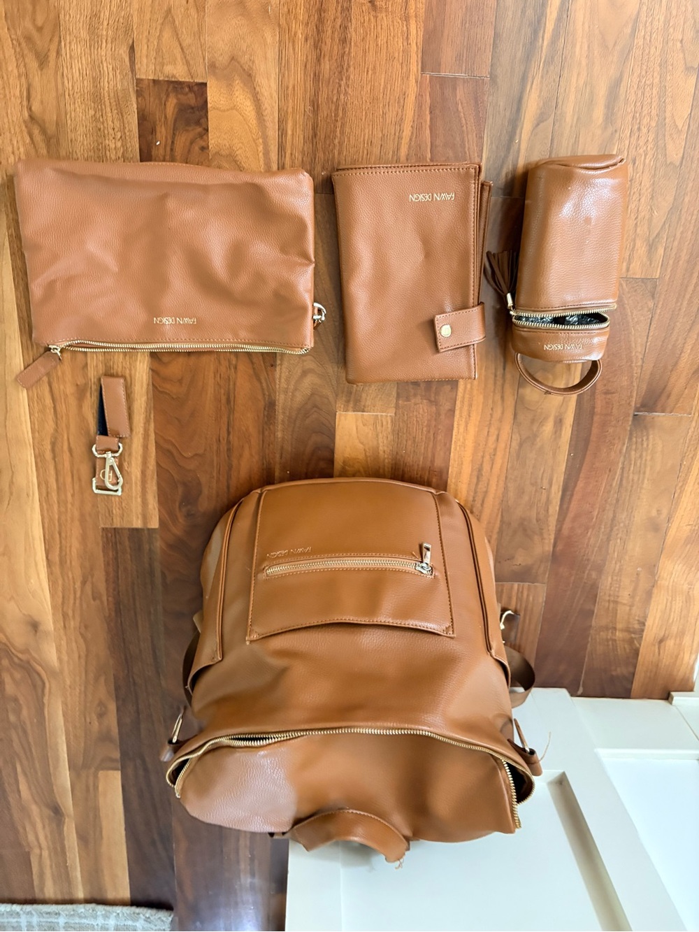 Fawn Design Tan Faux-Leather Backpack Set with Matching Accessories